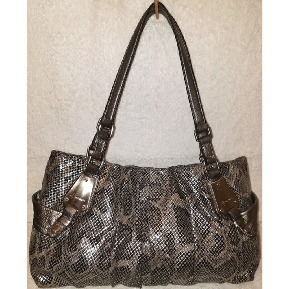 Extra large gray and black python leather handbag